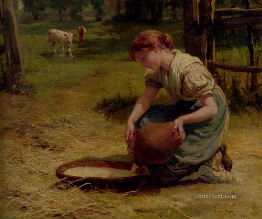 Milk For The Calves rural family Frederick E Morgan Oil Paintings